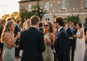 Wedding guests enjoying drinks reception