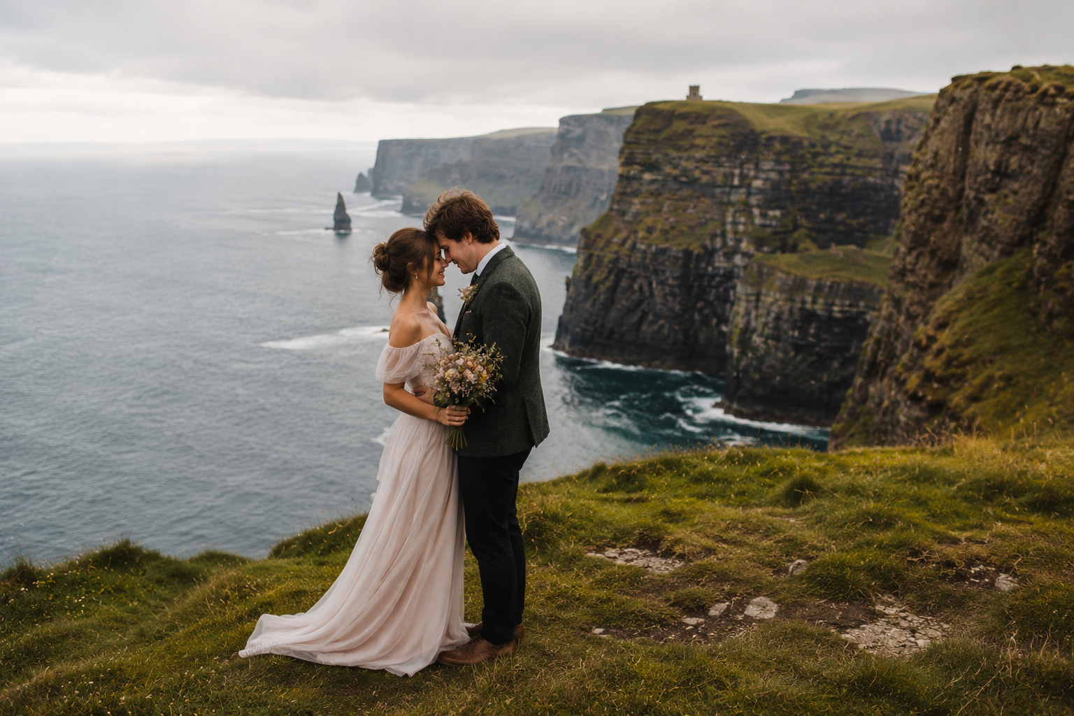 American couple exchanging vows during an intimate elopement overlooking Ireland's Wild Atlantic Way, filmed by JMB Videos. 

